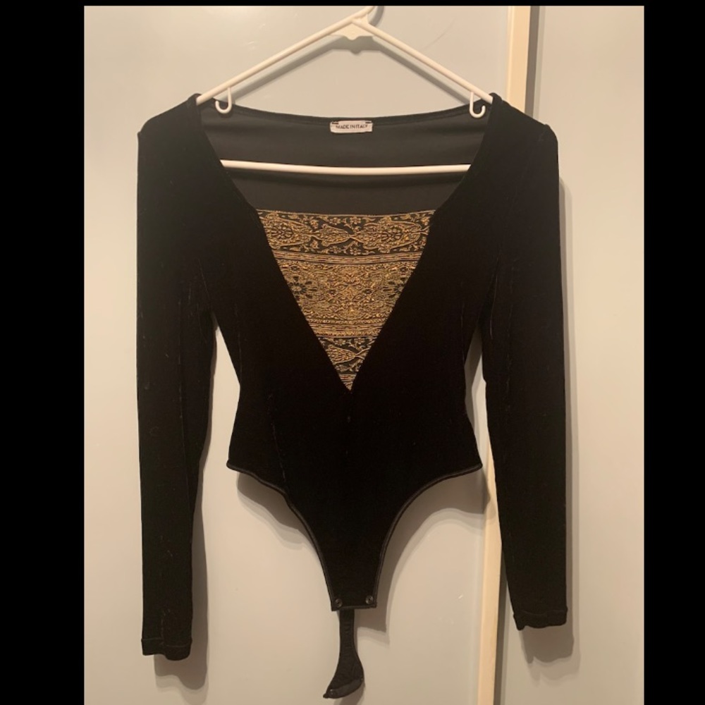 Velvet vintage bodysuit with gold detail